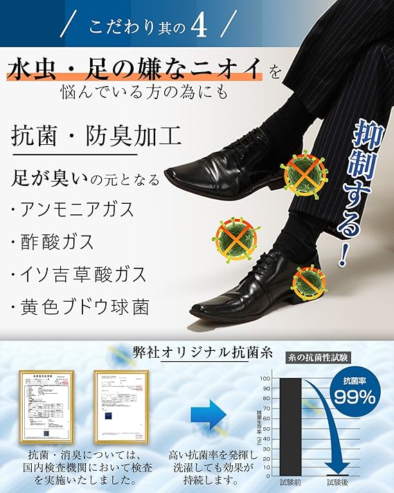 5本指ソックス メンズ ビジネス 靴下 「20時間履いてもスッキリ」 夏 肌が見えないクルー丈 水虫 靴下 消臭靴下 抗菌防臭 25-28cm ブラック グレー ネイビー 5足セット